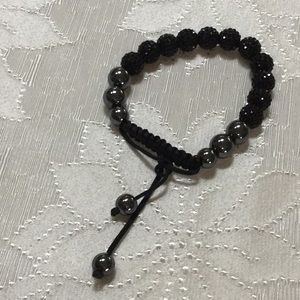 Adjustable black string shamballa bracelet